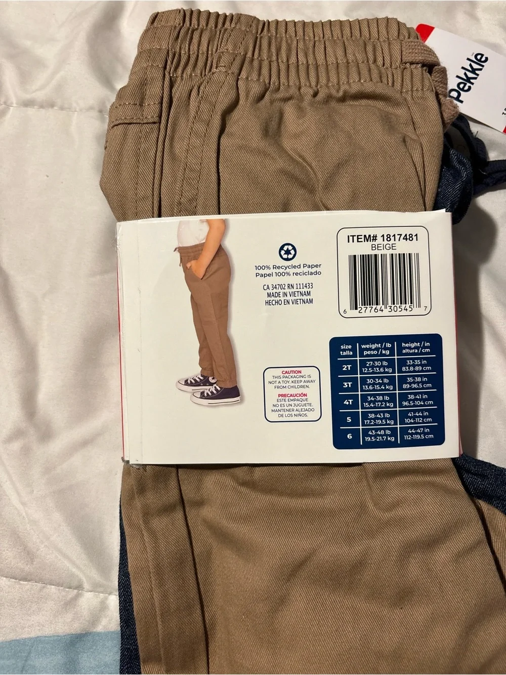 Pekkle Kids Elastic-Waist Jogger Pants in Navy, Tan & Black size 2T